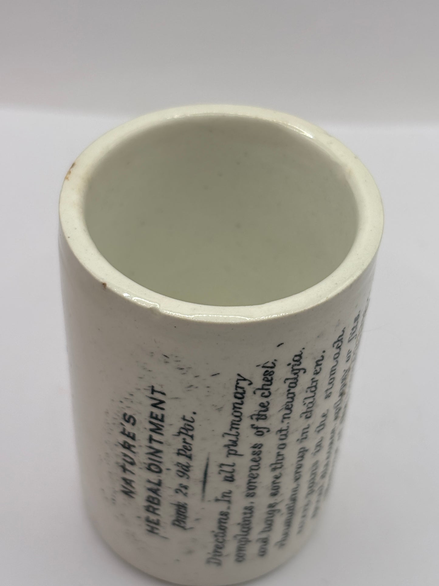 Old advertising ointment pot, Natures herbal ointment 7cms