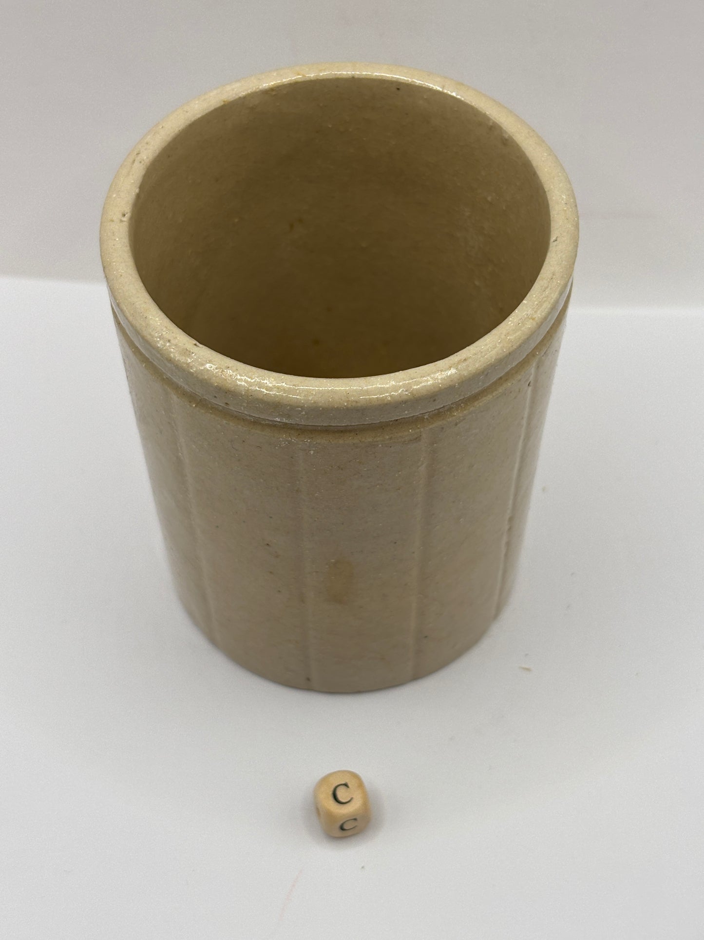 Old 1lb ribbed stoneware jam pot (c) Hartleys