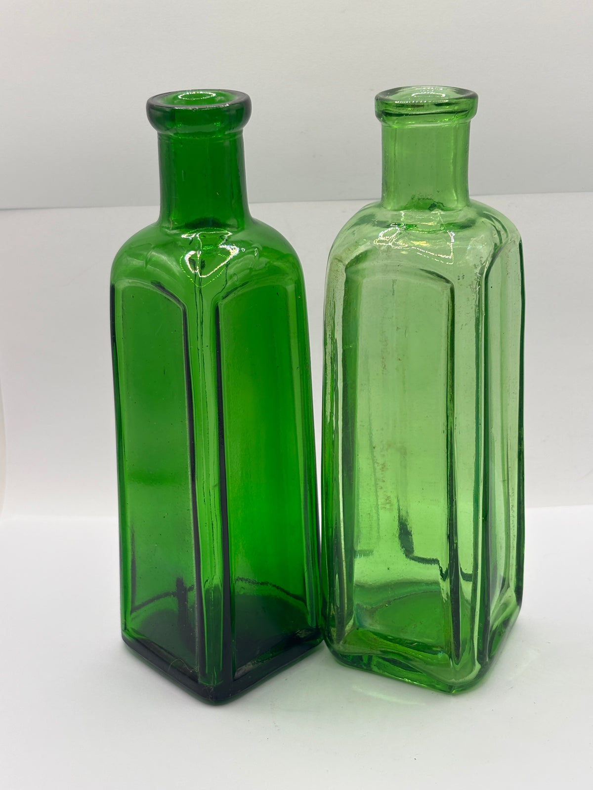 2 old green glass IZAL bottles 18.5cms