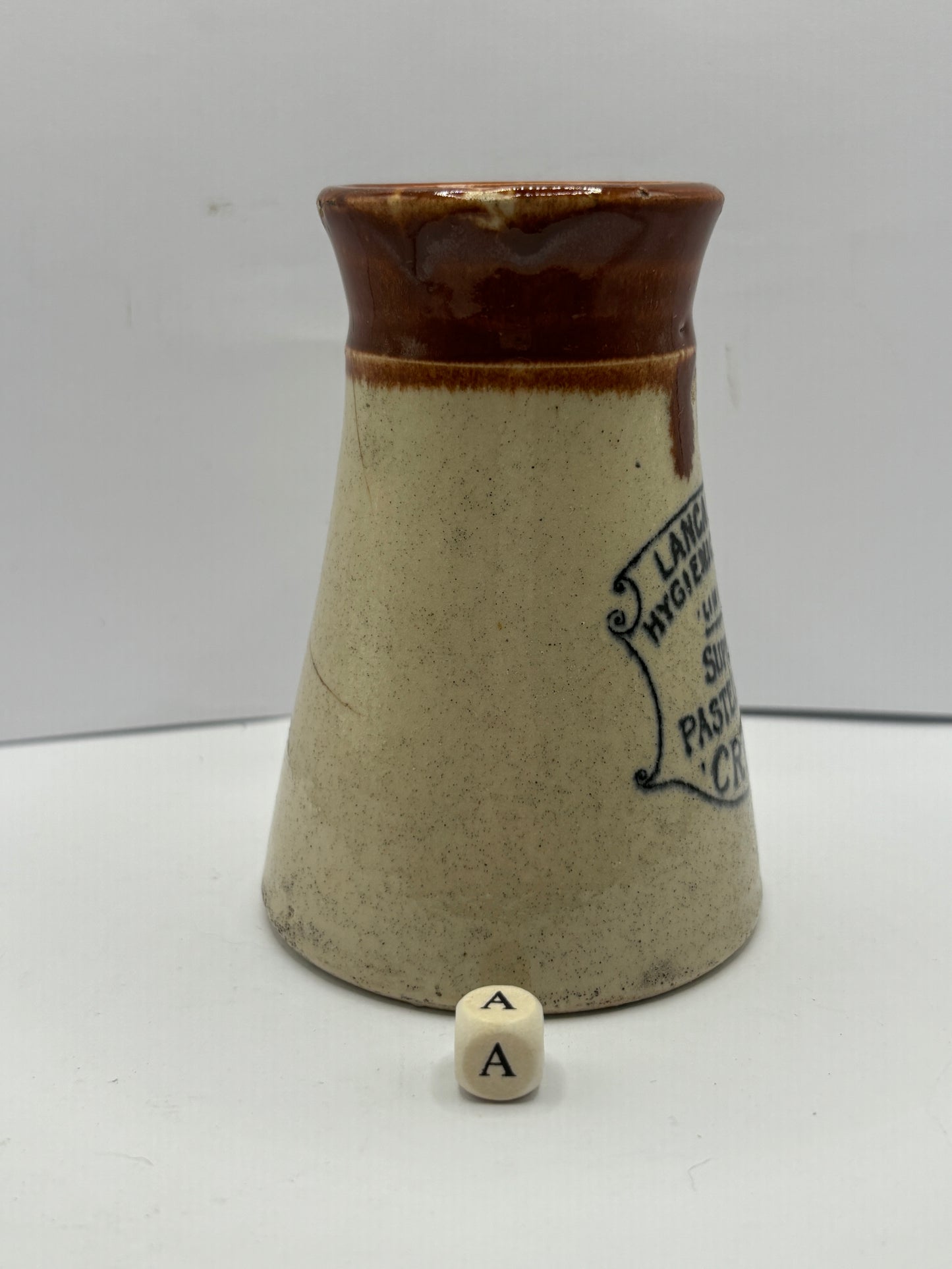 Old Lancashire hygienic dairies cream pot, Damaged (A)