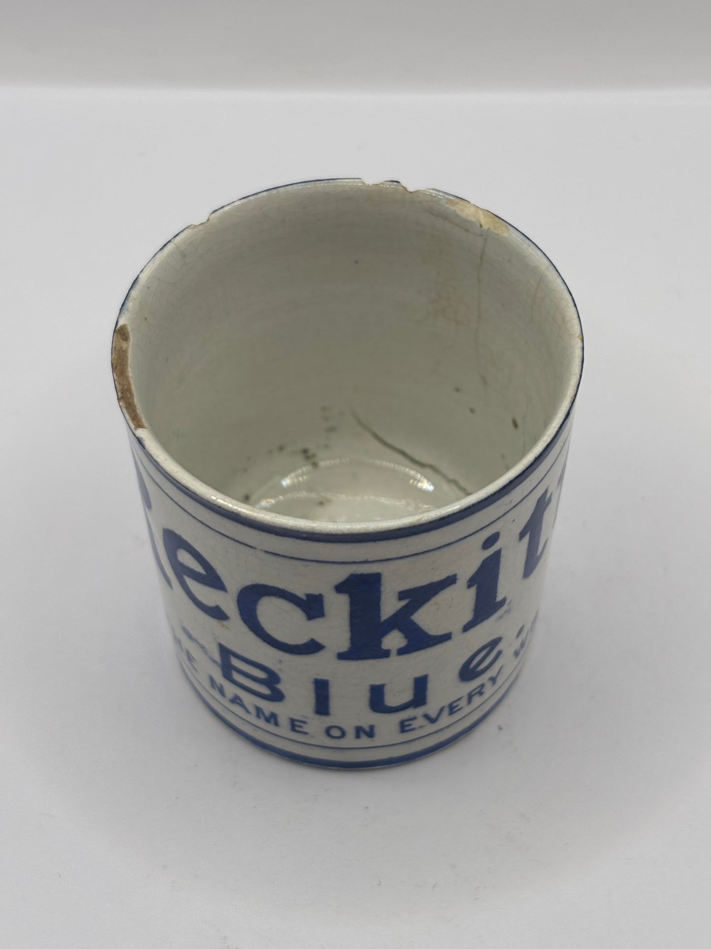Old advertising jar, Reckitts blue