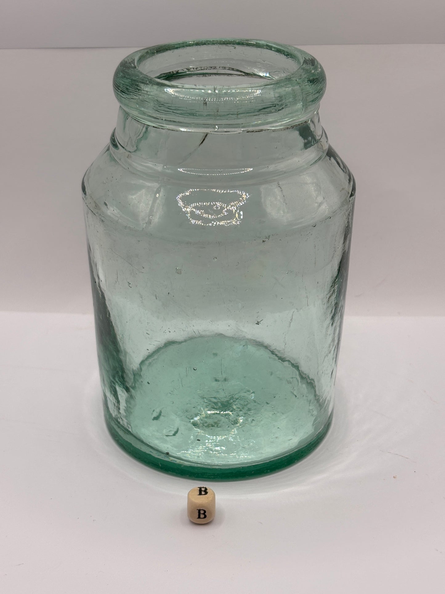 Old 2lb aqua glass pickle jar, preserve jar (B)