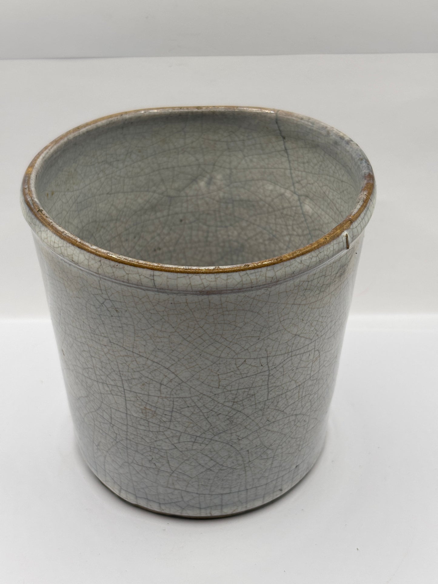 Old French stoneware confit pot, stained & crazed
