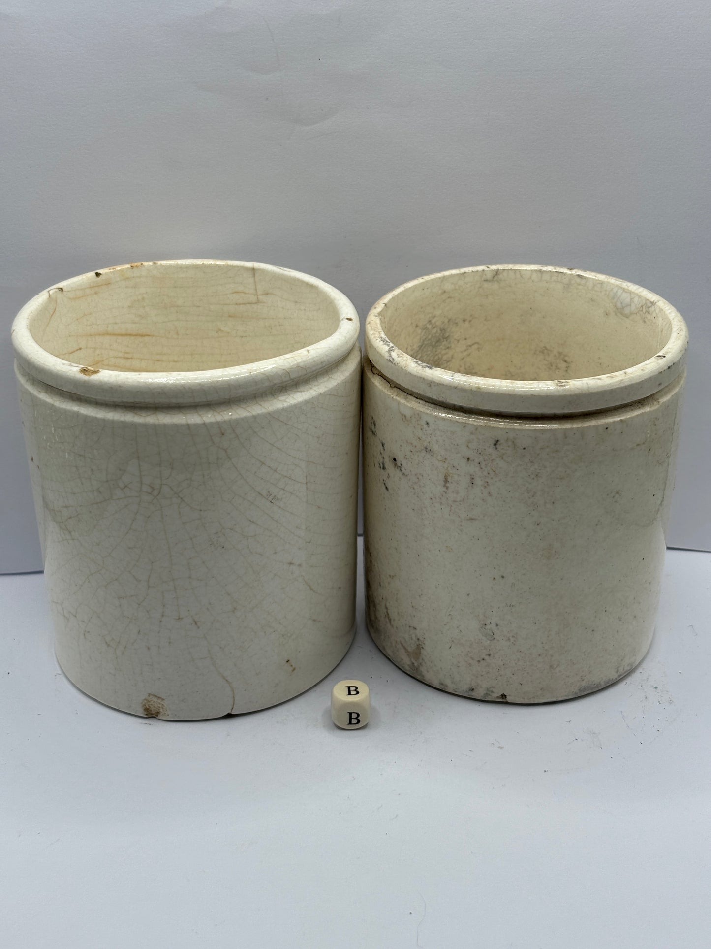 2 old stoneware preserve pots (B)