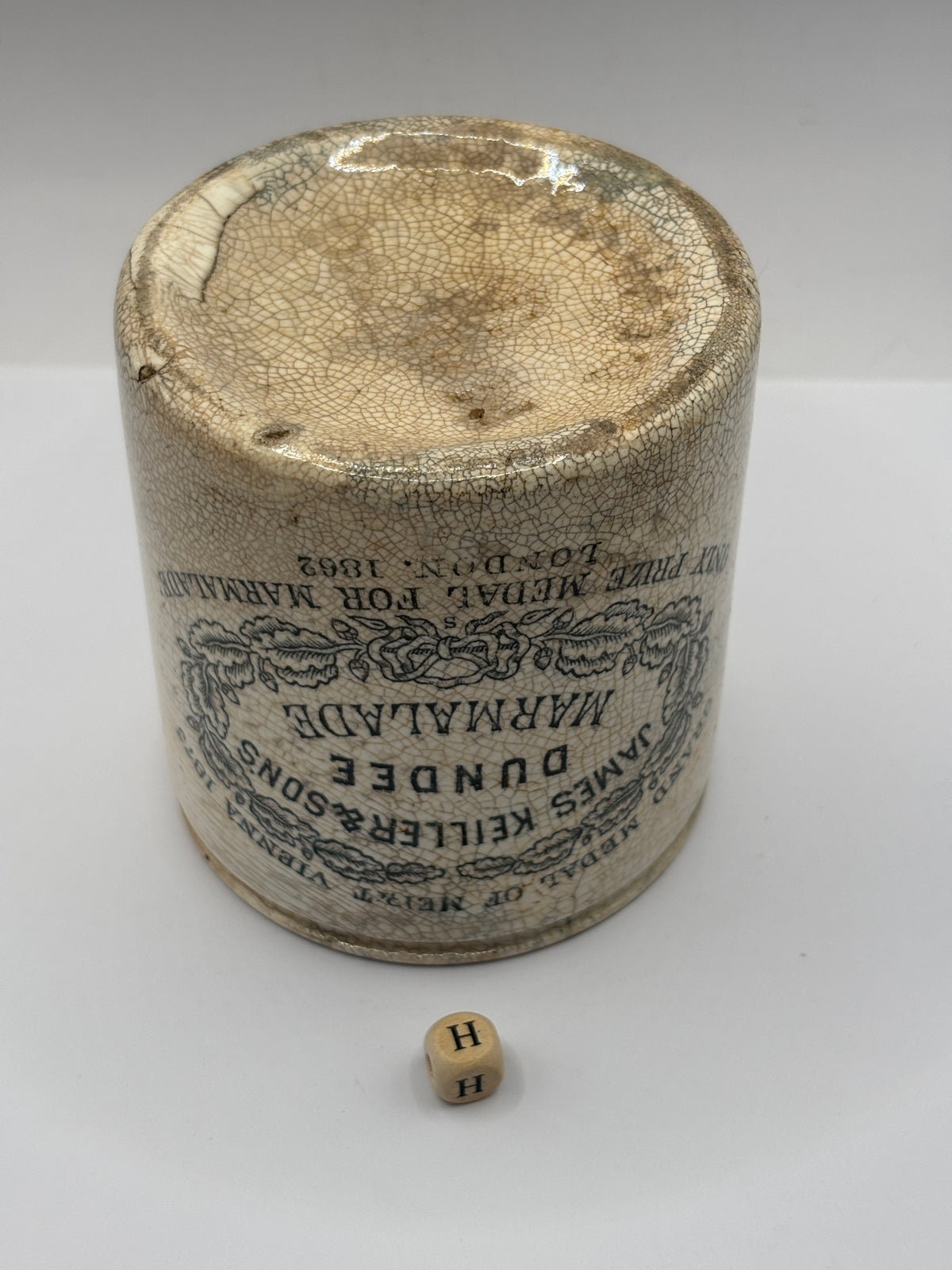 Old 1lb stoneware marmalade pot, James Keiller Dundee marmalade (H)