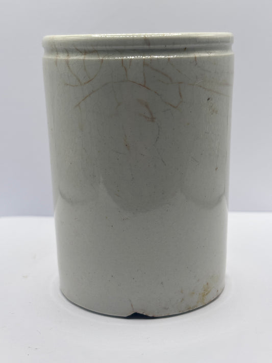Old stained & crazed stoneware jam pot