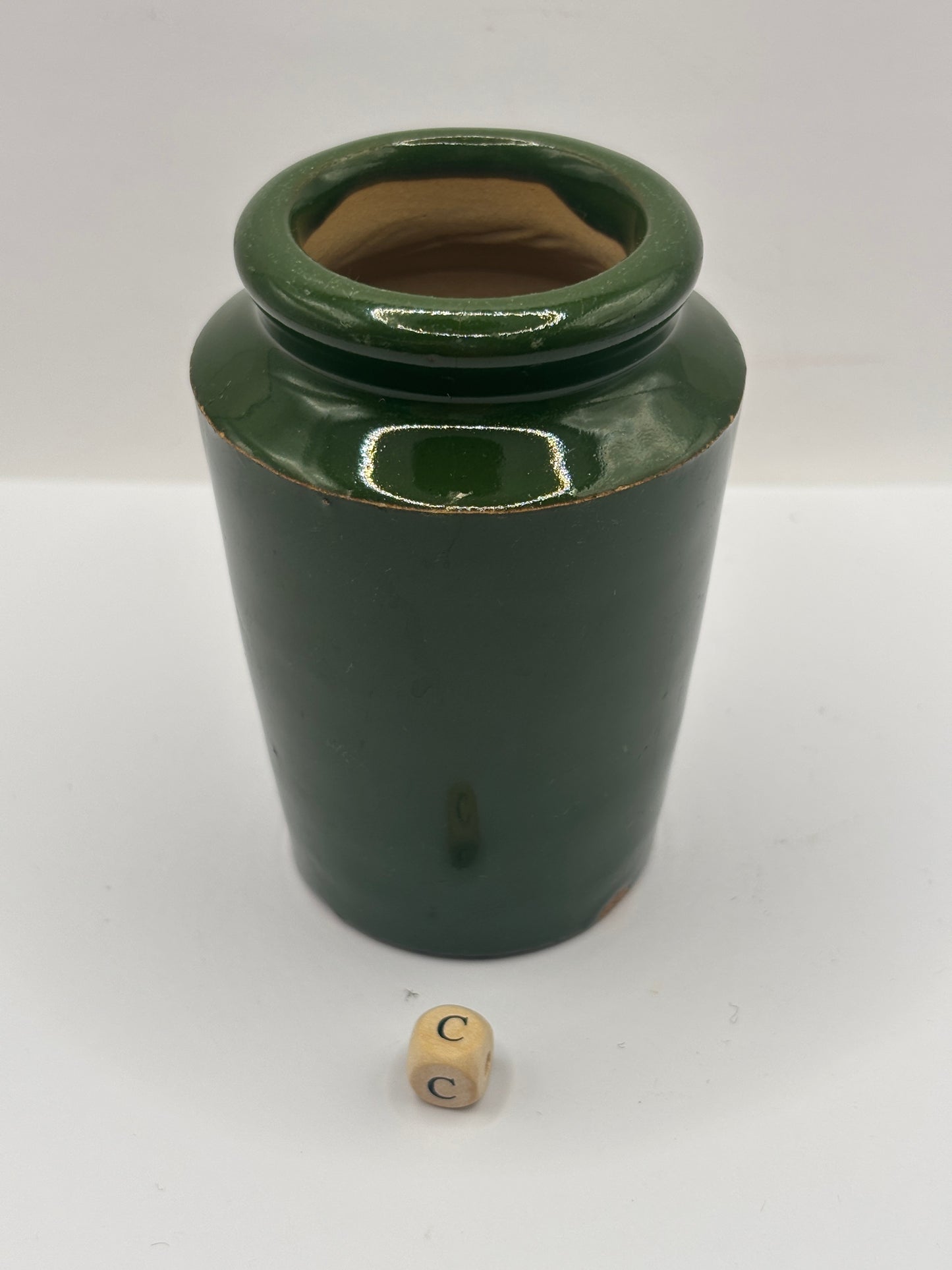 Old green stoneware Harrogate cream pot 9.5cms (c)