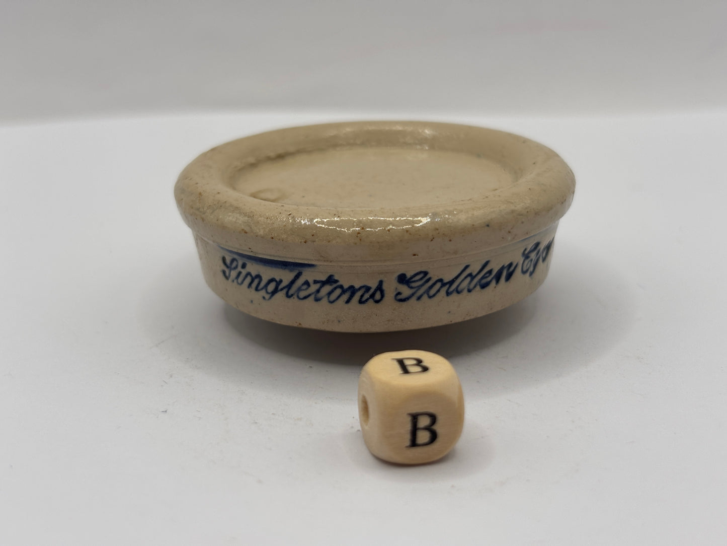 Old Singletons stoneware eye ointment (B)