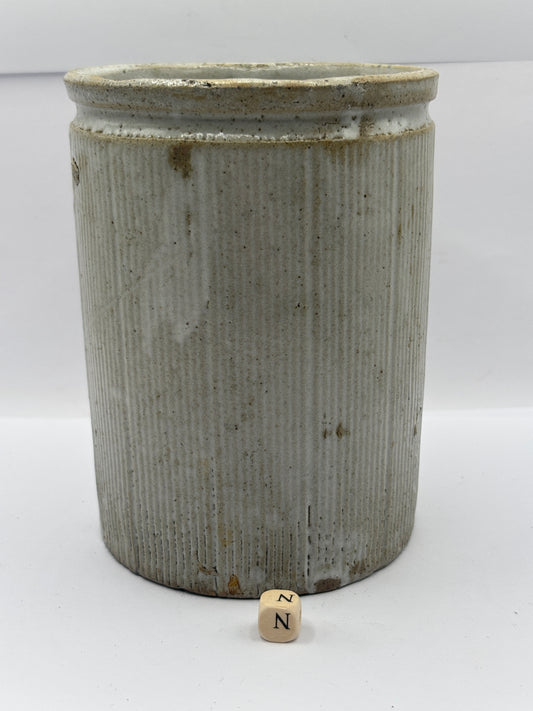 Old 2lb ribbed stoneware jam pot (N)