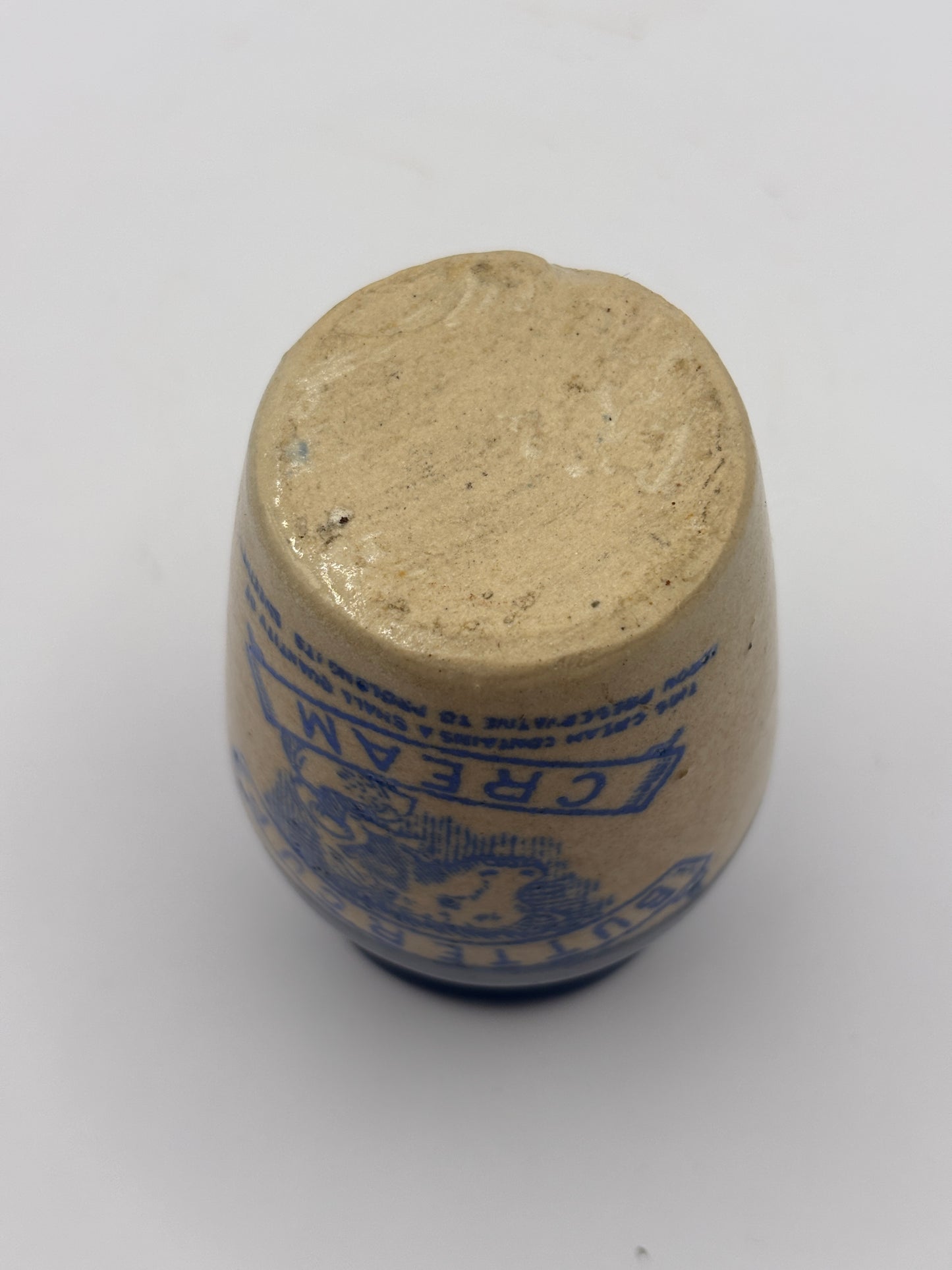 Old small size blue top advertising cream pot, Buttercup cream, 7.5cms