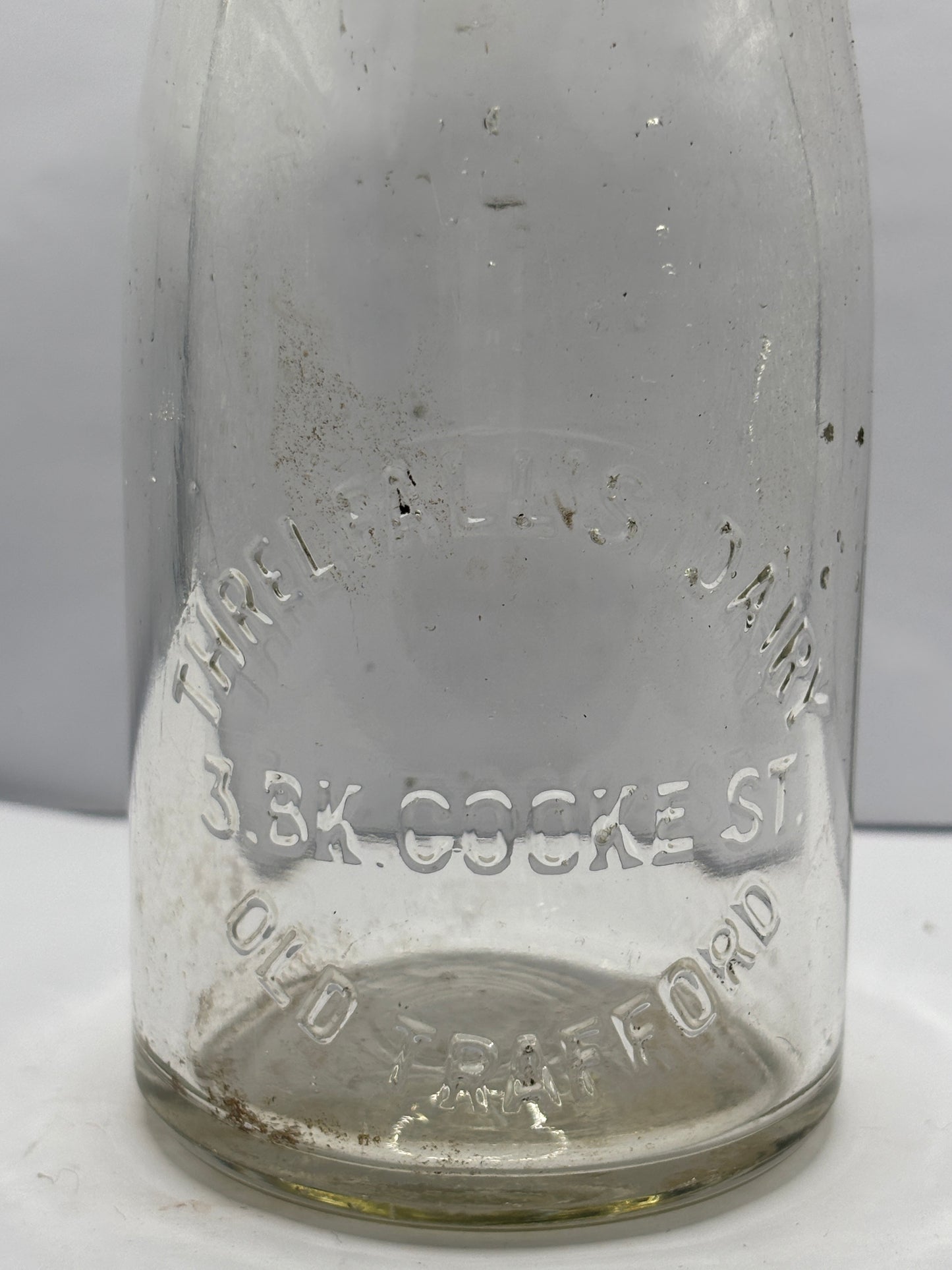 Advertising milk bottle, Threlfalls dairy Old Trafford