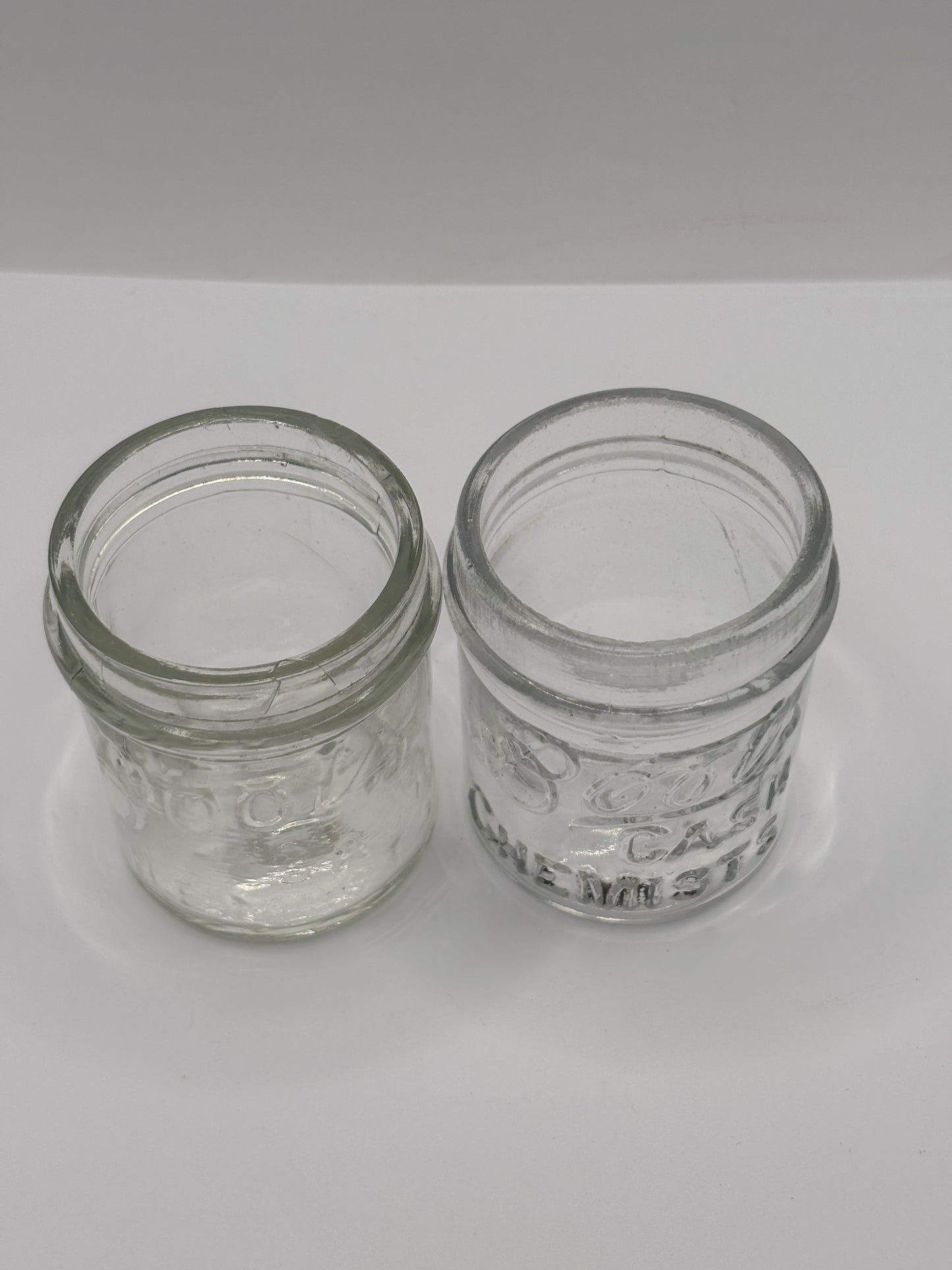 2 clear glass Boots cash chemists jars