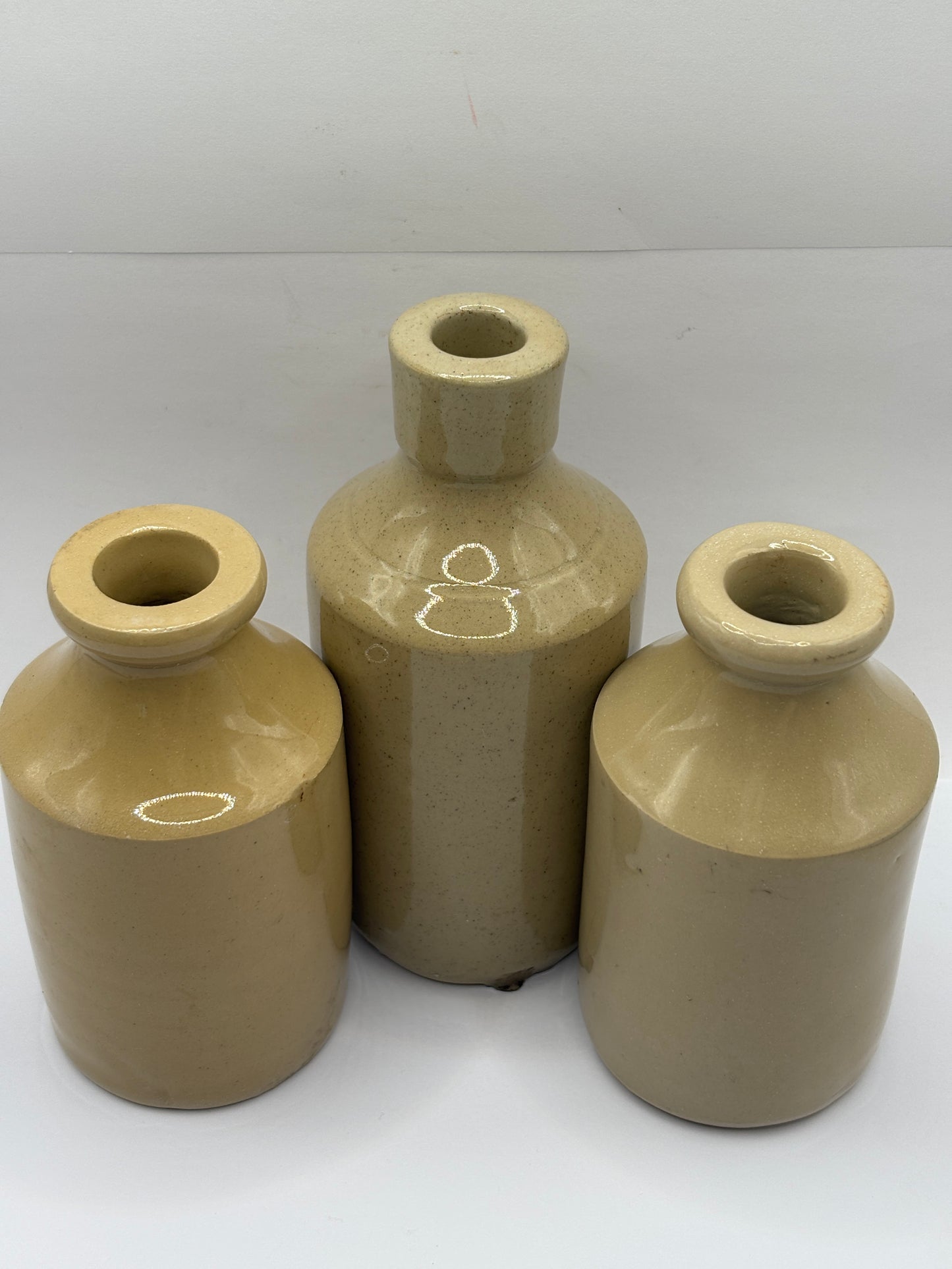3 old stoneware furniture cream pots (B)