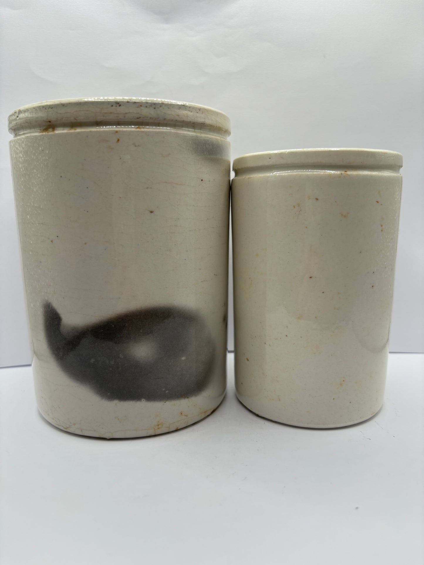 2 old stoneware preserve pots