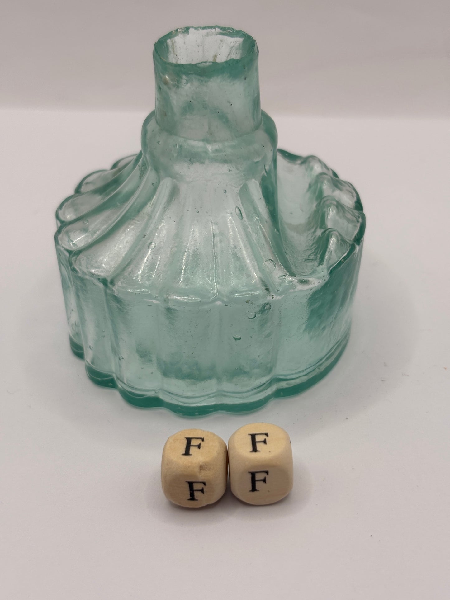 Old aqua glass tent ink, ink bottle. Inkwell (FF) Circus tent ink