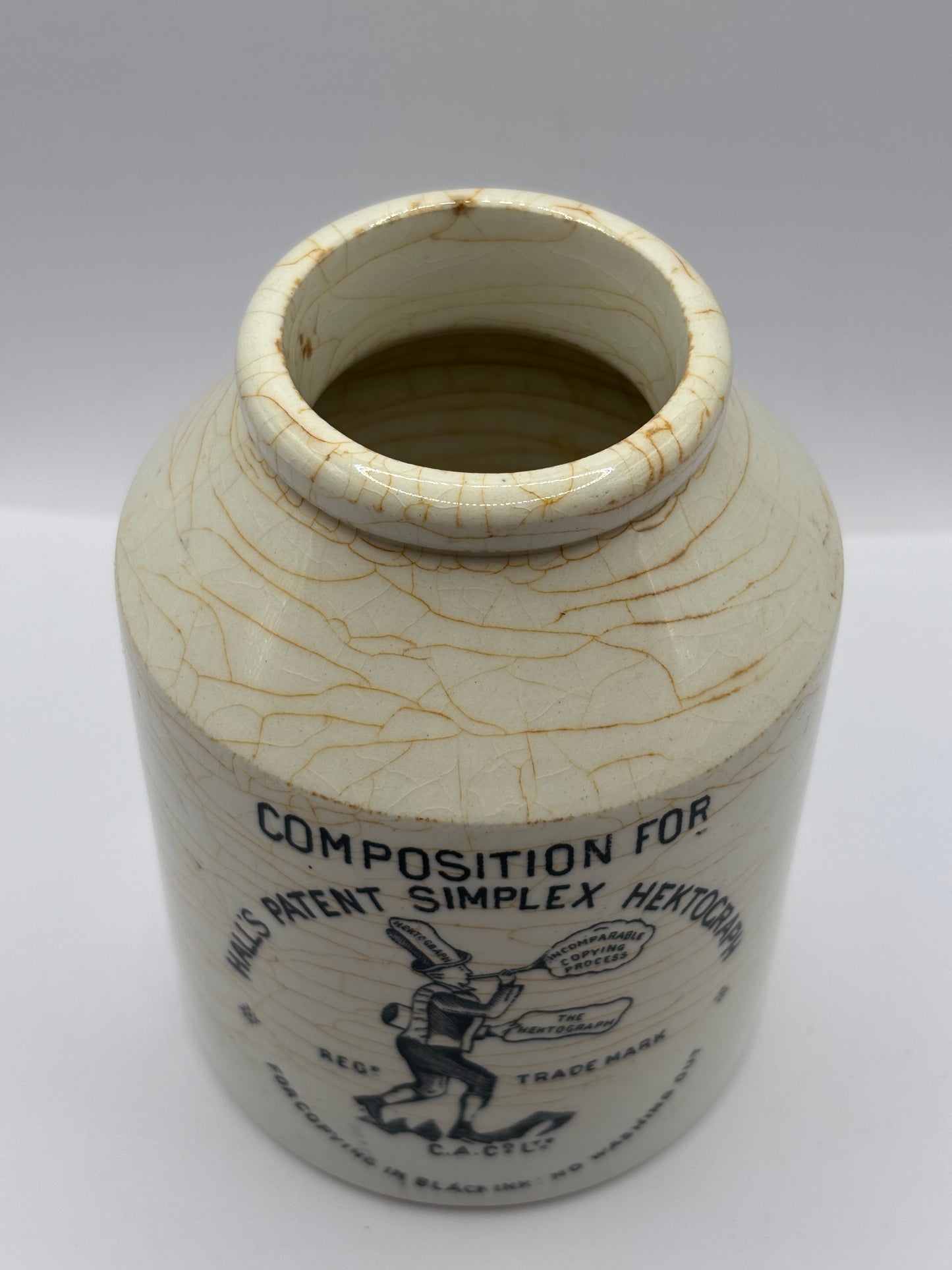 Old advertising jar, composition ink. Hall’s patent simples hektograph