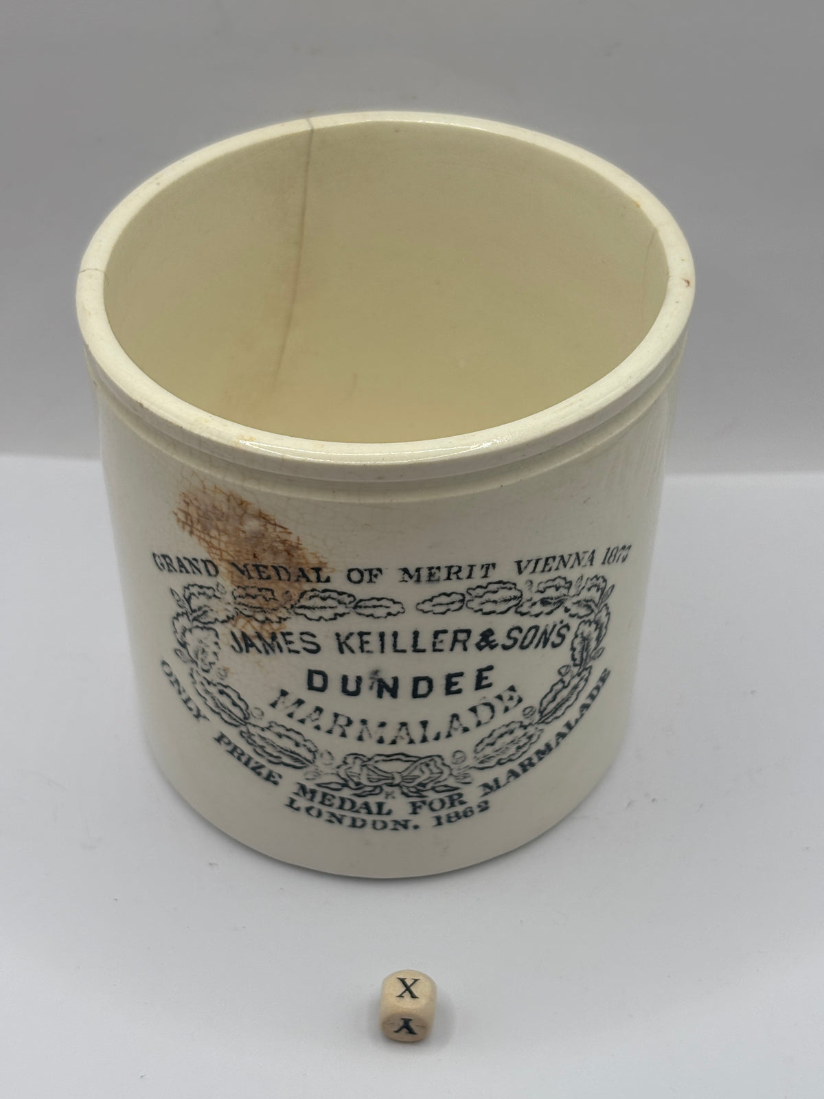 Old 2lb stoneware marmalade pot, James Keiller Dundee marmalade (x)