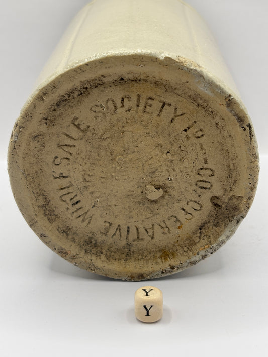 Old 2lb ribbed stoneware jam pot (Y) Cooperative wholesale society