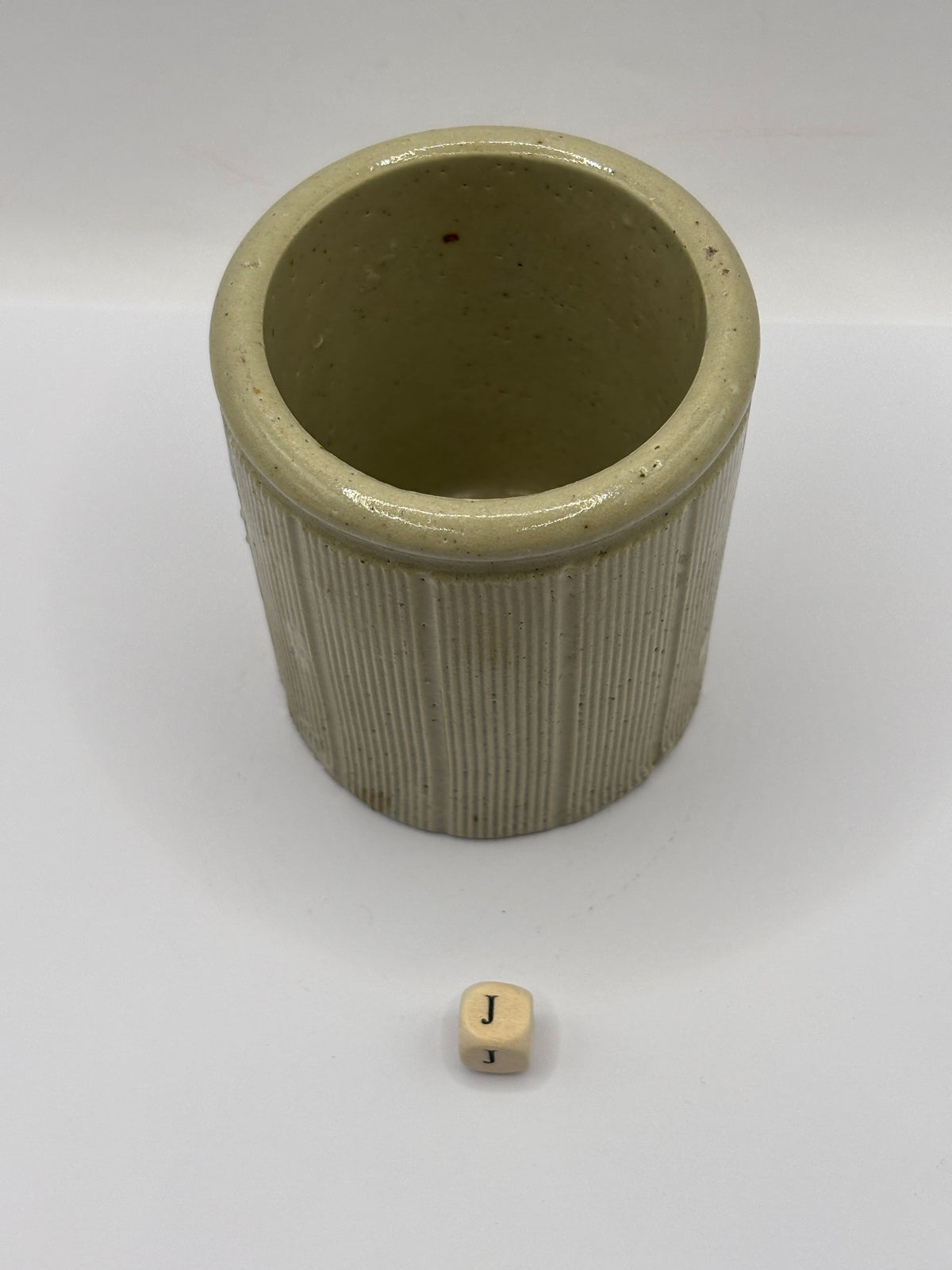Old small ribbed stoneware jam pot (J)