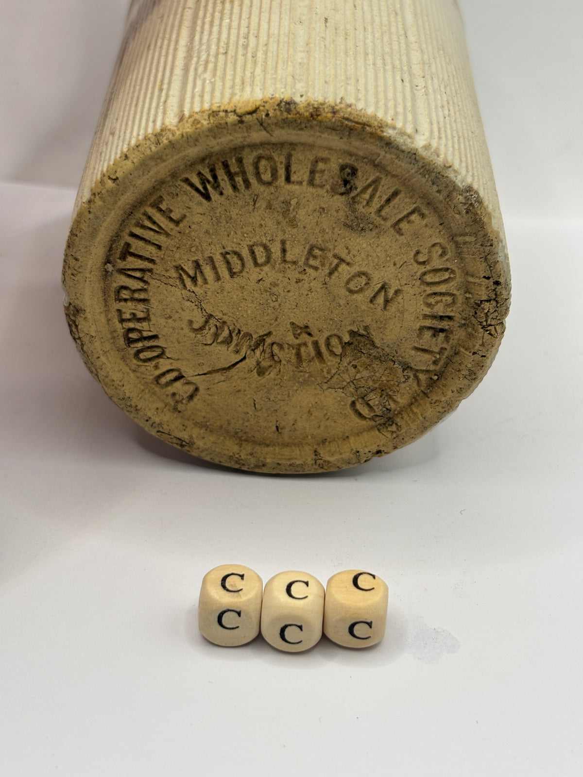 Old 1lb advertising ribbed stoneware jam pot (ccc) Cooperative wholesale society