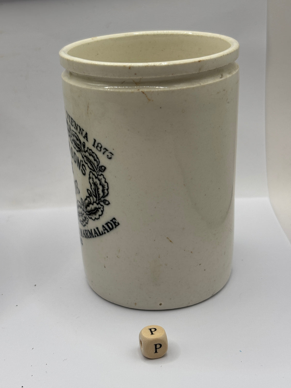 Old 1lb stoneware marmalade pot, James Keiller Dundee marmalade (P)
