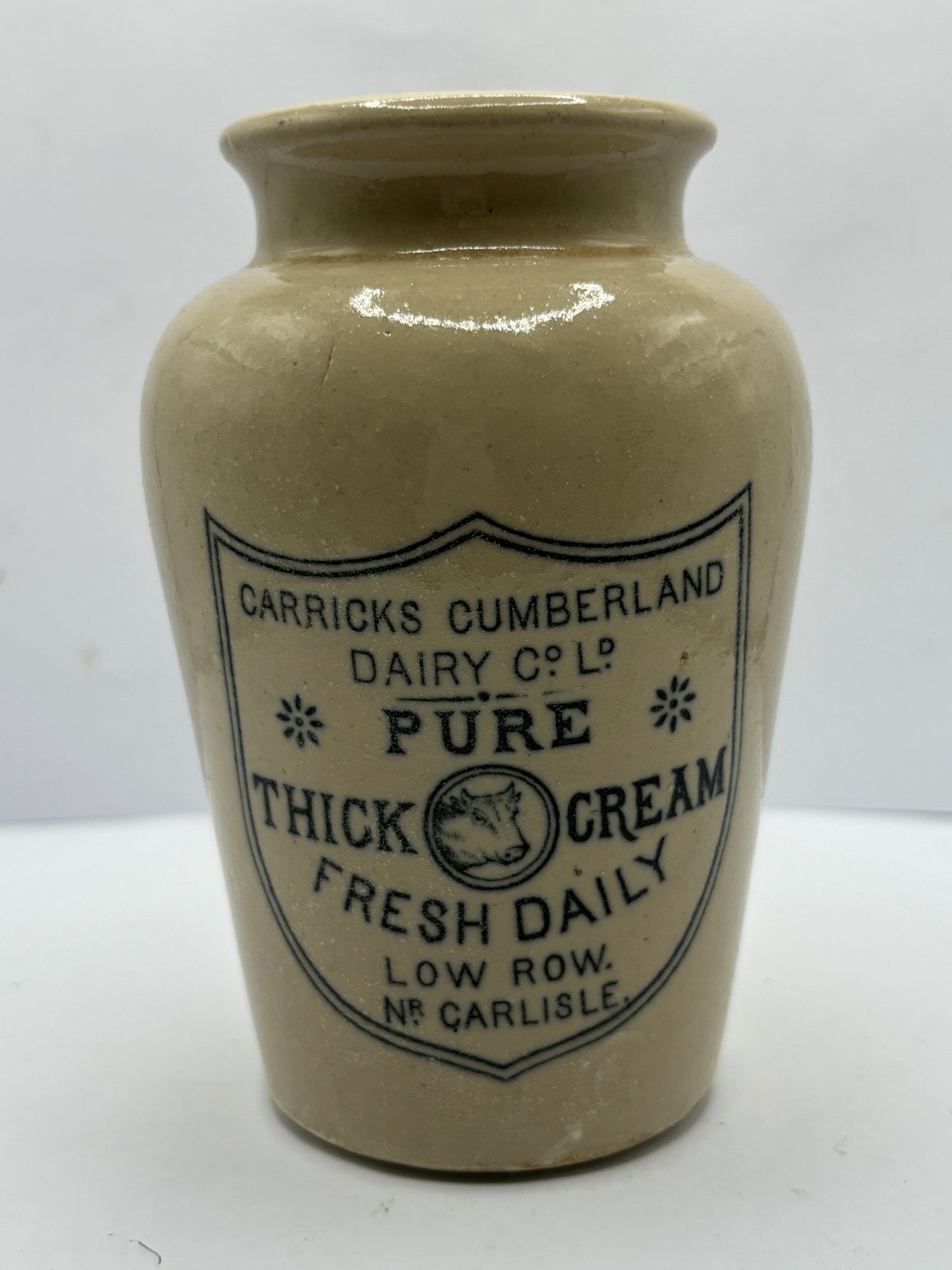 Carricks cream pot, pure rich cream. Black print