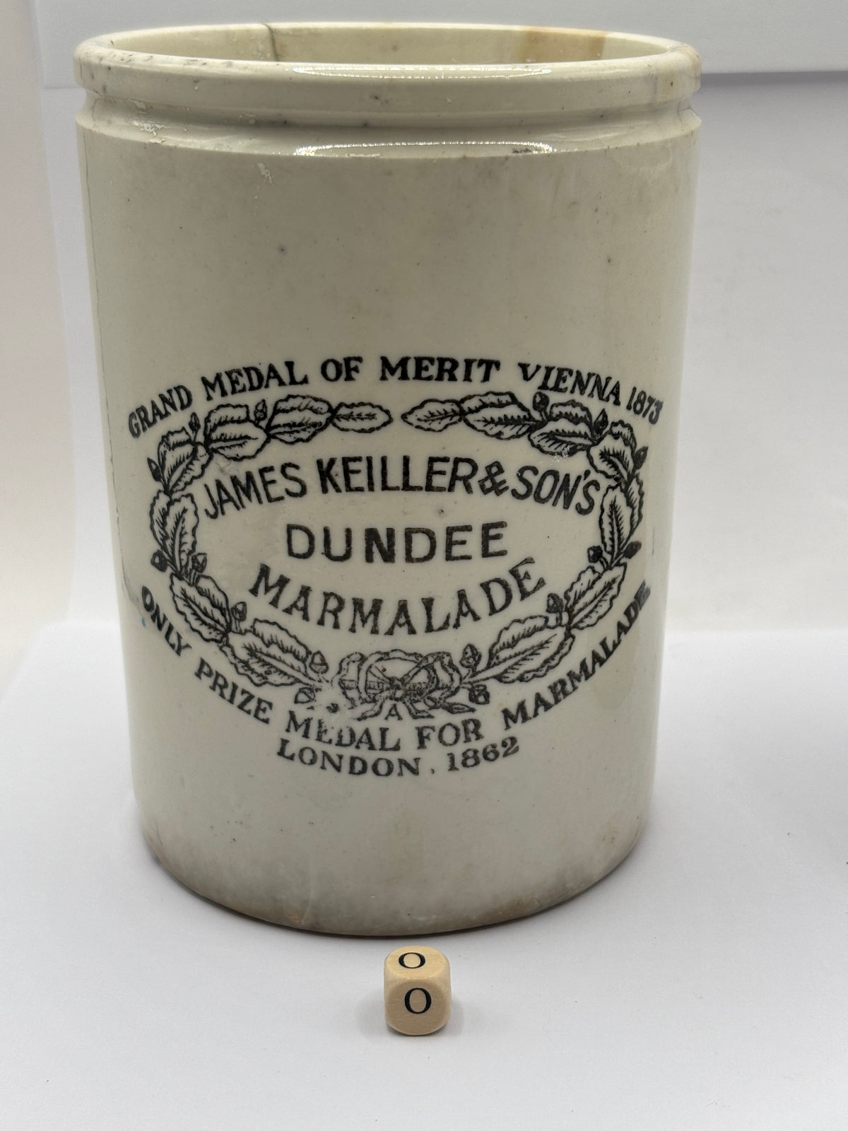 Old 2lb stoneware marmalade pot, James Keiller Dundee marmalade (o)