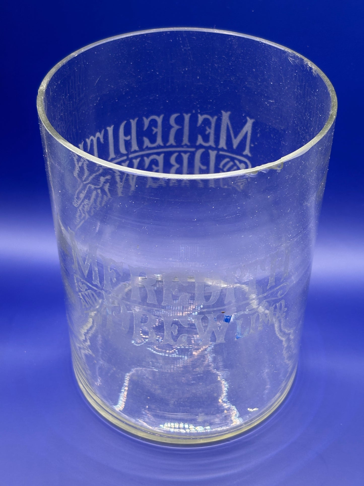 Old glass advertising biscuit barrel/jar (no lid) Meredith & Drew