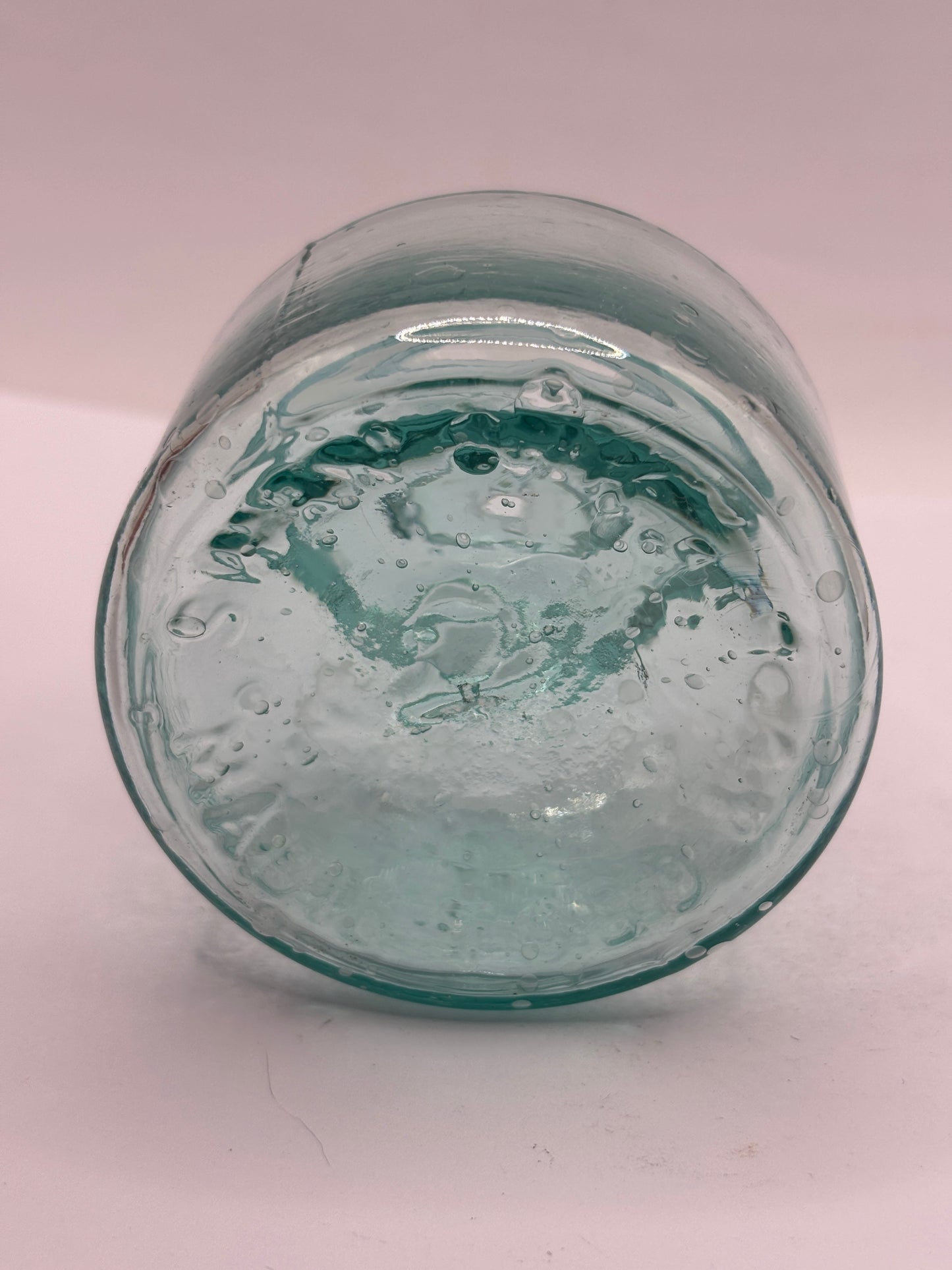 Old aqua glass inkwell, swan ink. Ink bottle