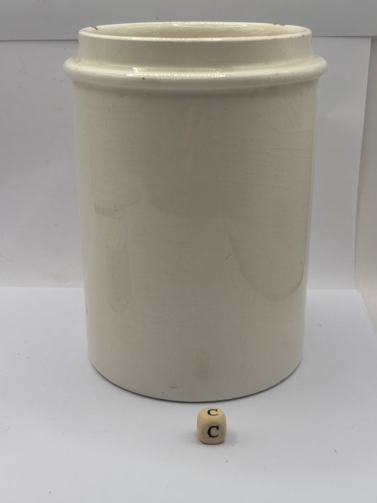 Old large plain white stoneware apothecary jar (c) chippy & stained