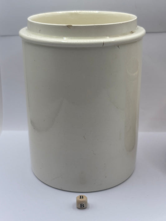 Old large plain white stoneware apothecary jar (B)