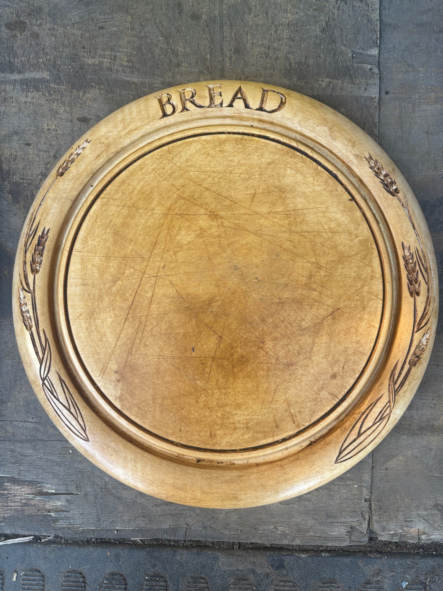 Large wooden carved bread board