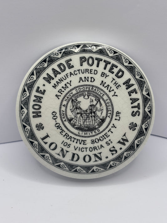 Old army & navy home made potted meats advertising pot lid