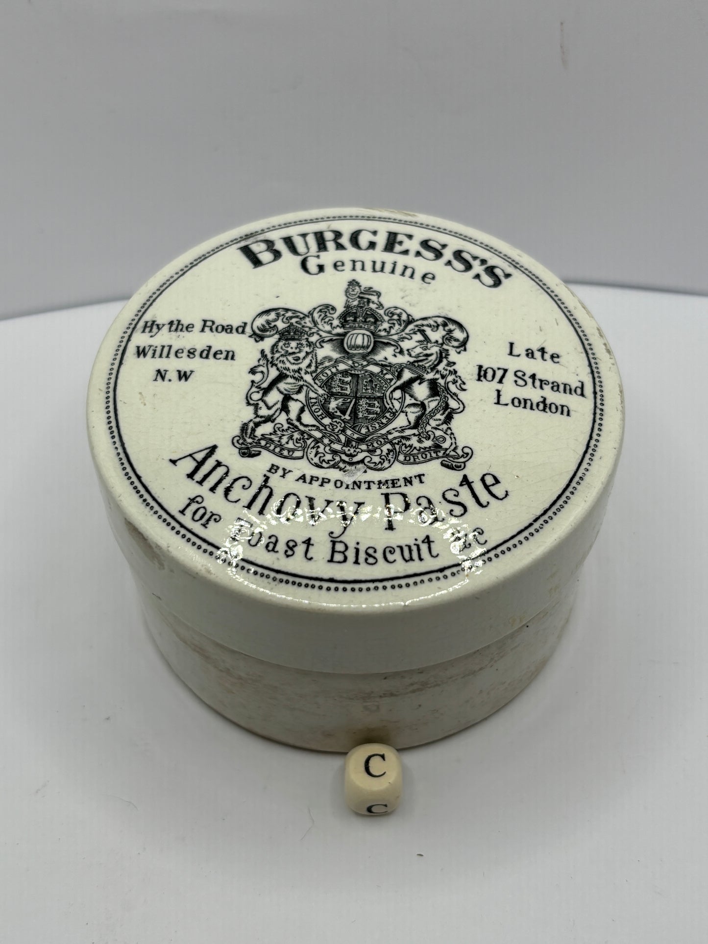 Advertising lid & base, Burgess anchovy paste (c)