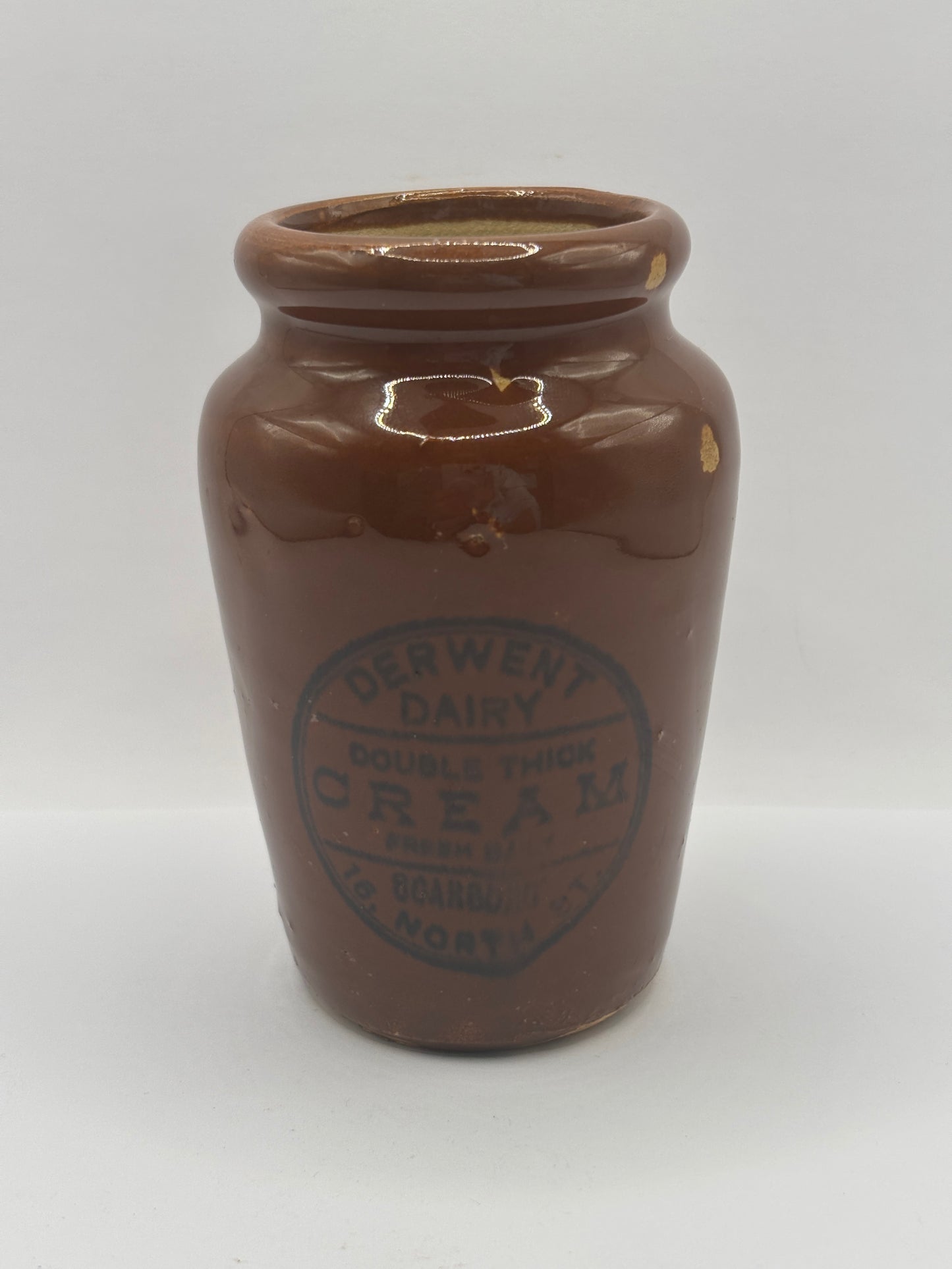 Old advertising cream pot, Richardsons thick cream. Derwent Dairy, double thick cream Scarboro