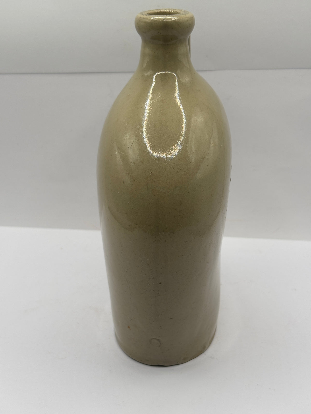 Old off white stoneware handled flask