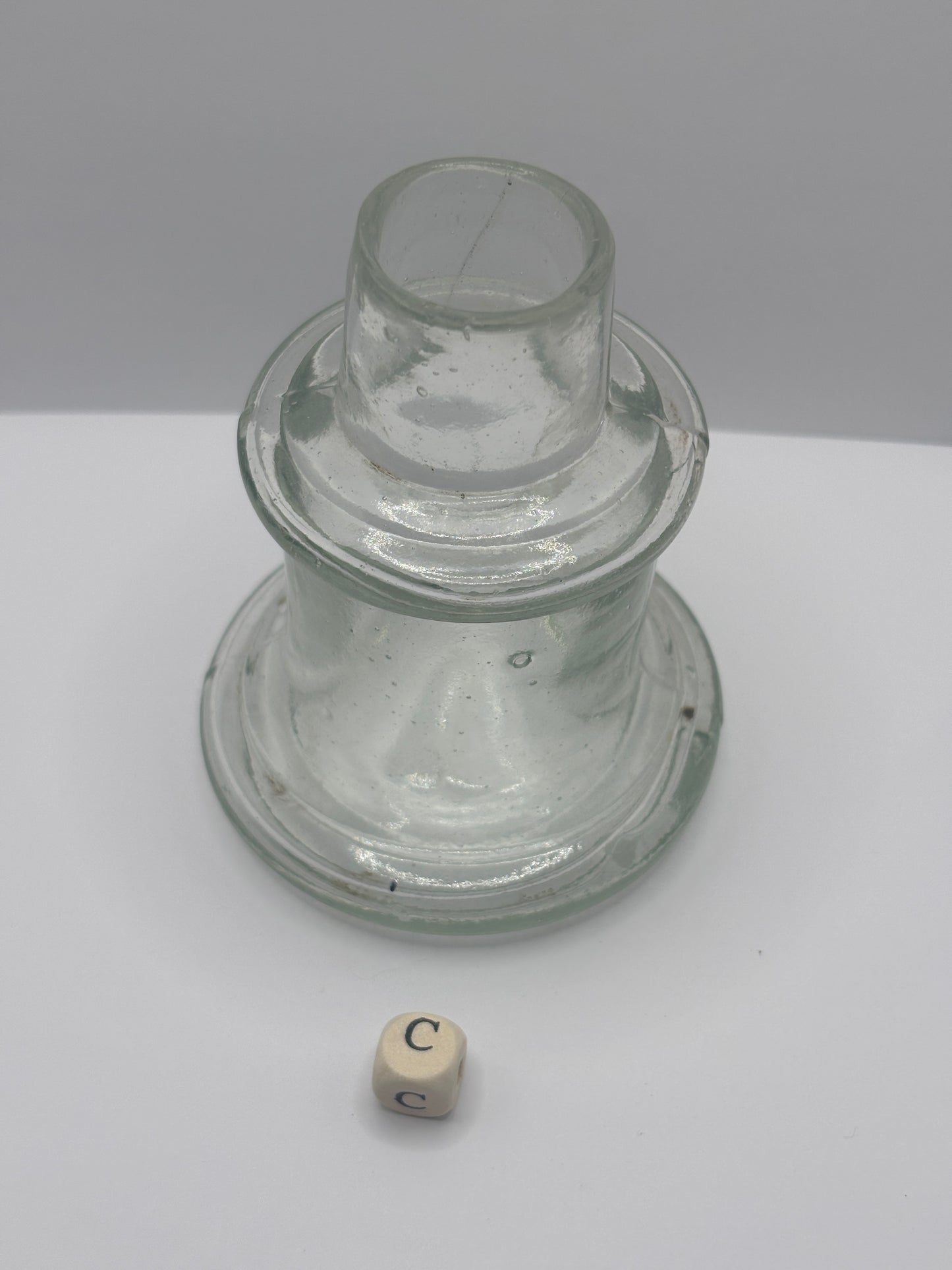 Large clear glass inkwell, ink bottle (c)