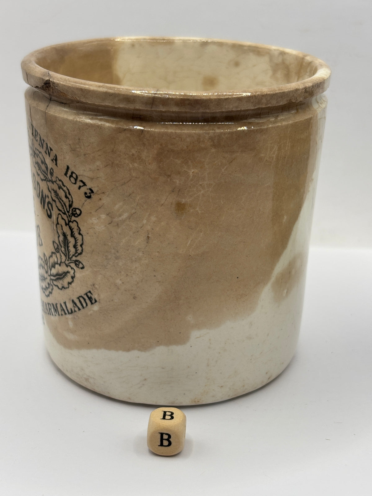 Old 1lb stoneware marmalade pot, James Keiller Dundee marmalade (B)
