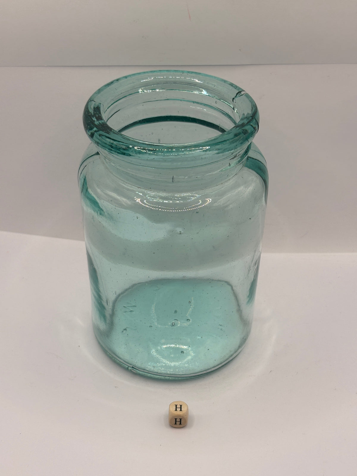 Old aqua glass pickle jar (H)