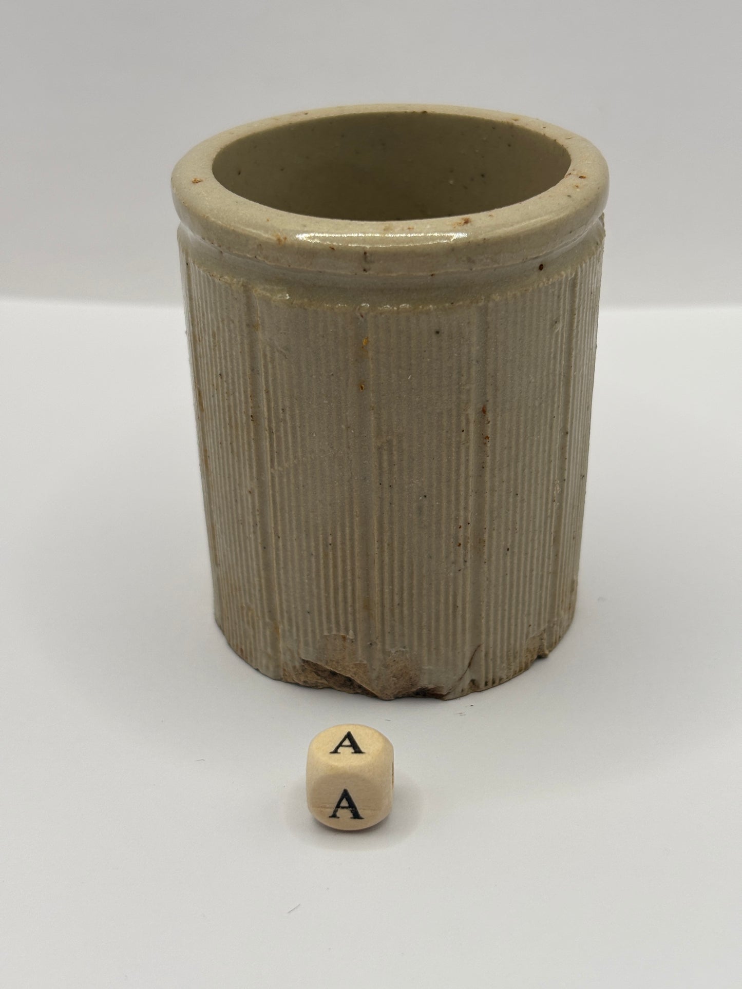 Old mini ribbed stoneware jam pot (a)
