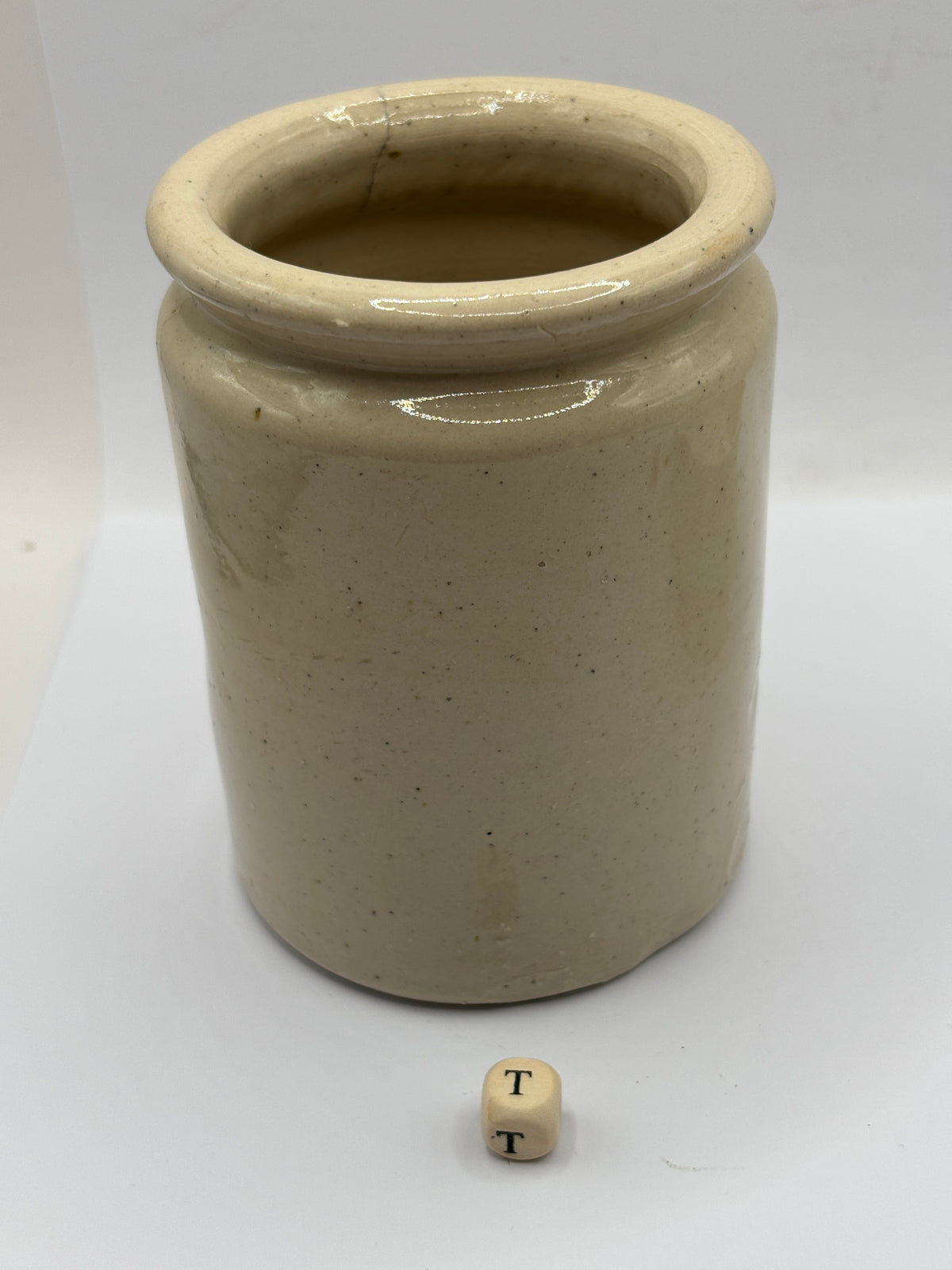 Old 1lb rolled top stoneware marmalade jar (T)