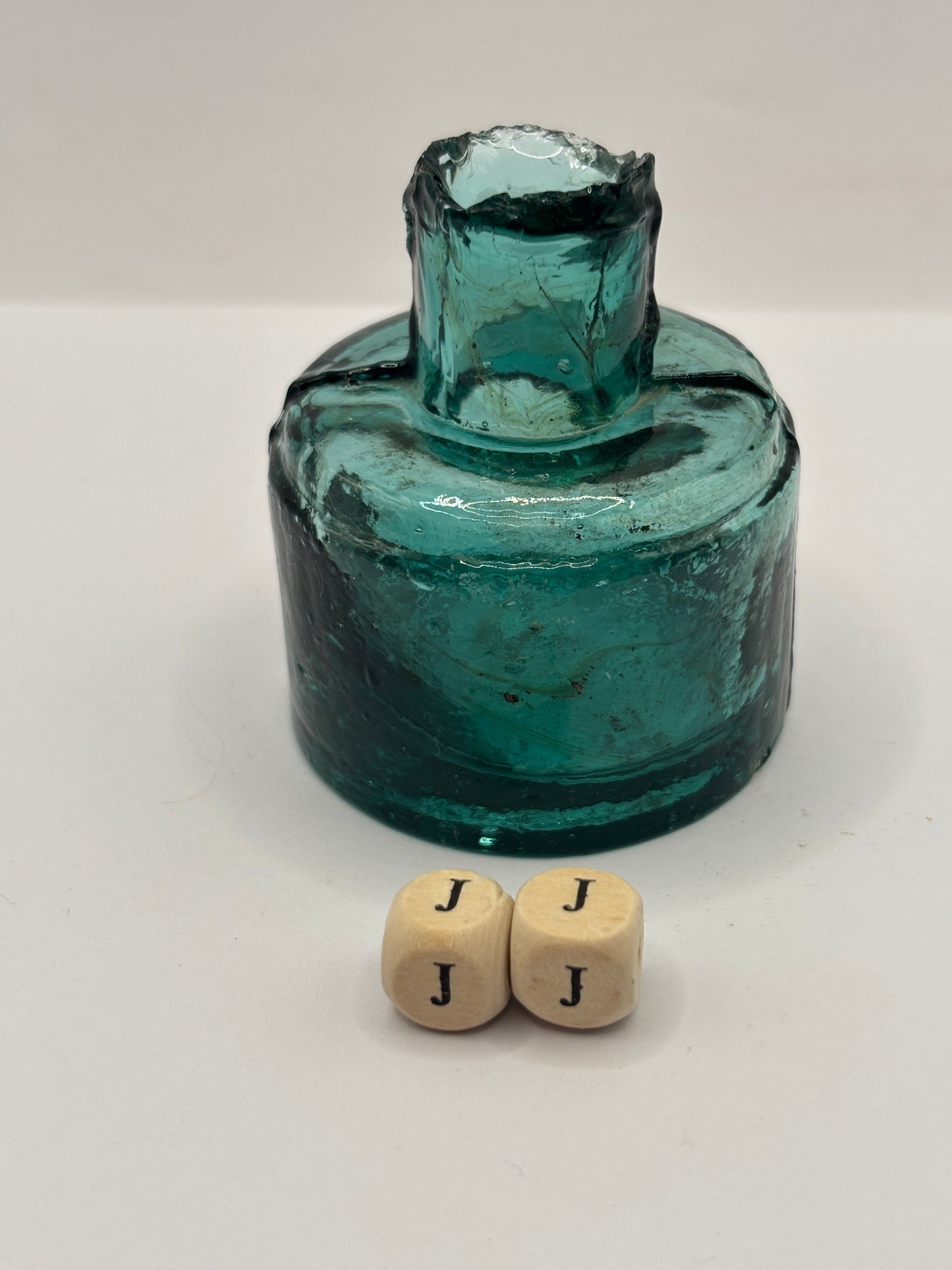 Old green glass ink, inkwell. (JJ)