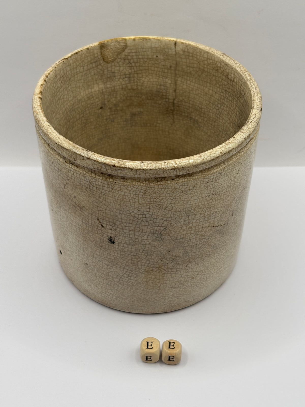 Old 2lb plain stoneware marmalade pot, hairline & chip (ee)