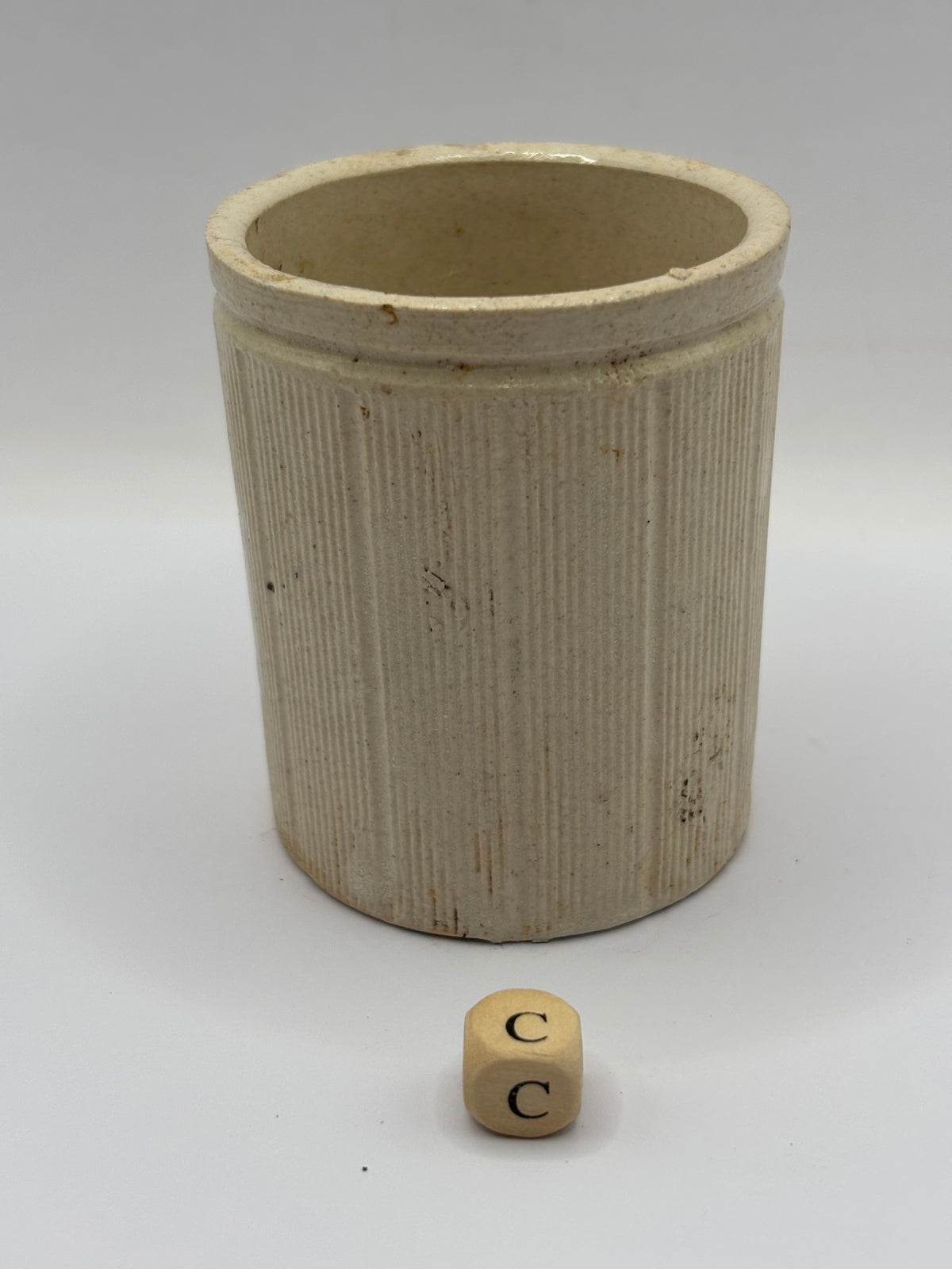 Old mini ribbed stoneware jam pot (c)