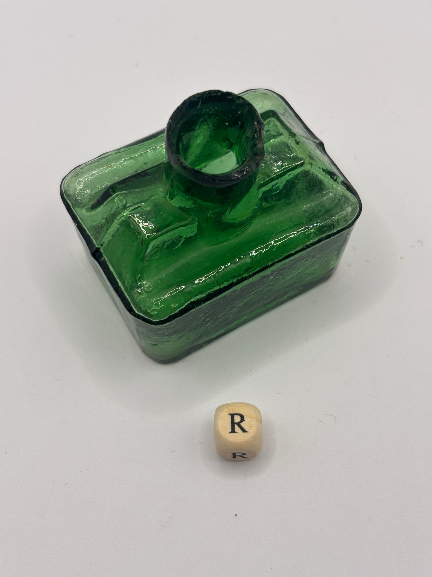 Old green glass boat ink, inkwell (R)