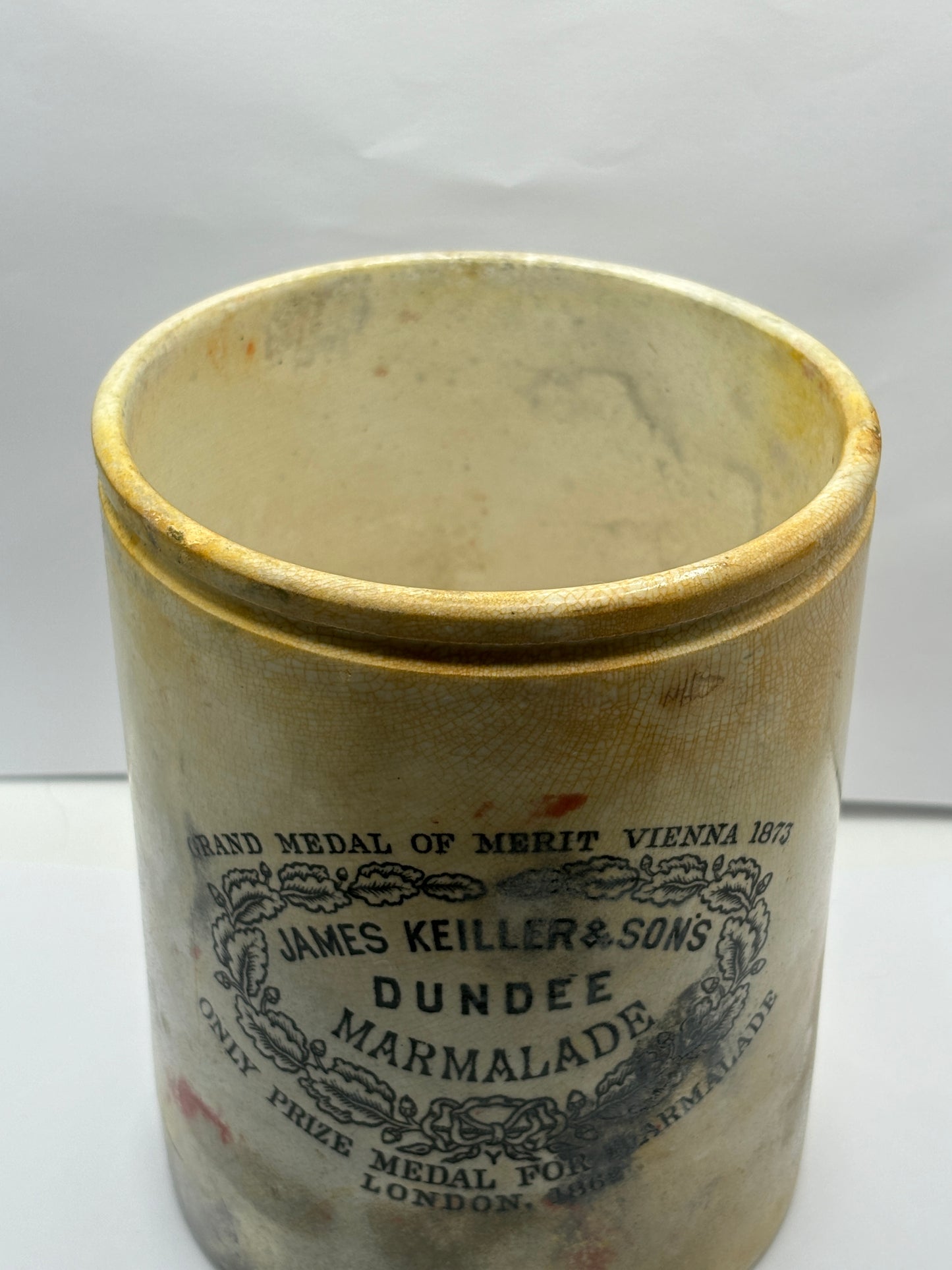 3lb James Keiller Dundee Marmalade jar. Super Stained