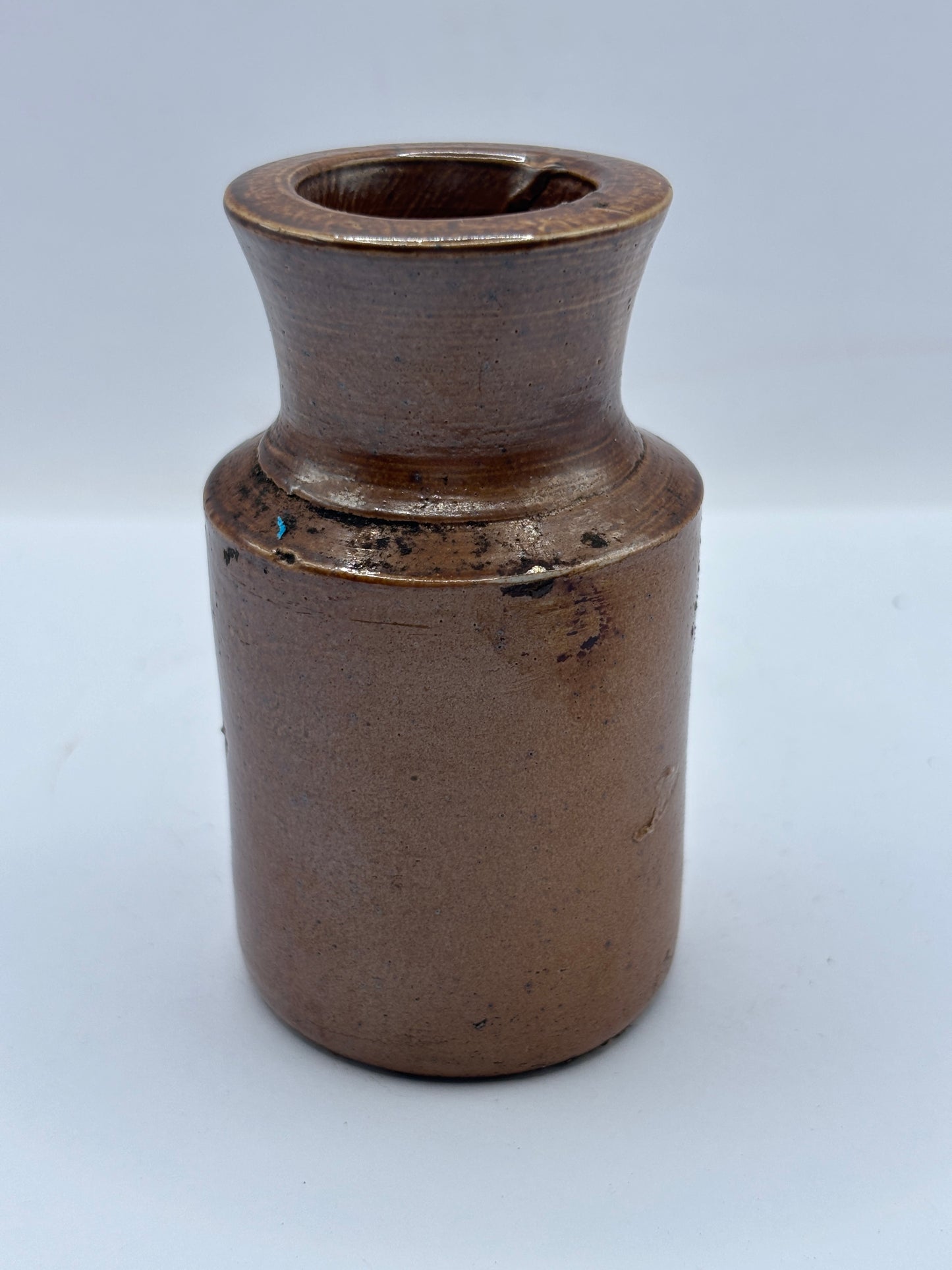 Old mini brown stoneware blacking pot