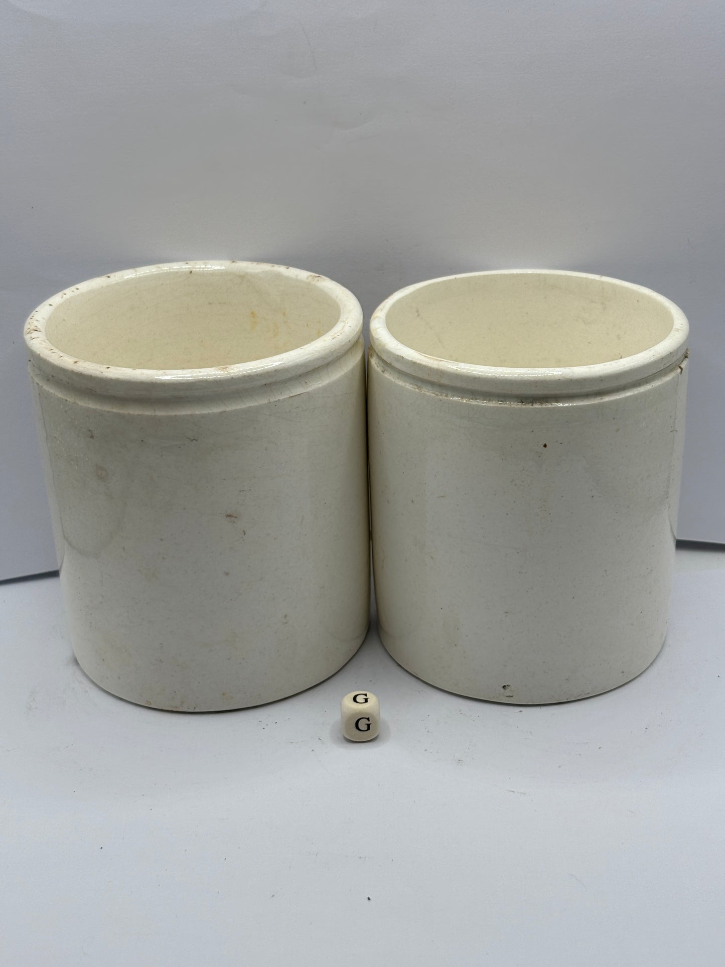 2 old stoneware preserve pots (G)