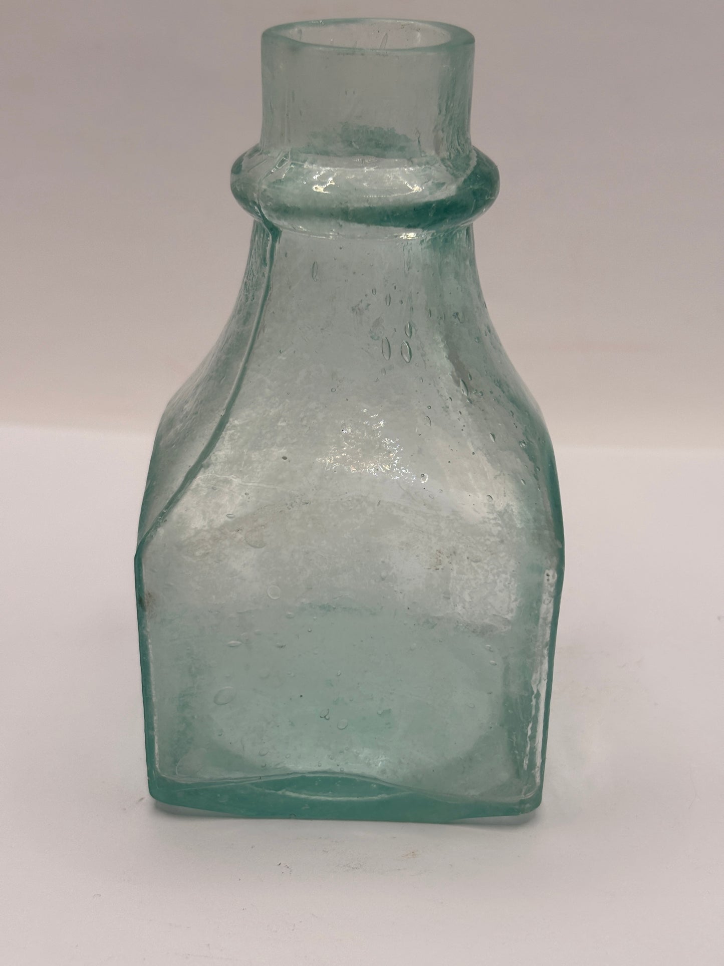 Old tall aqua inkwell,ink bottle. 10.5cms