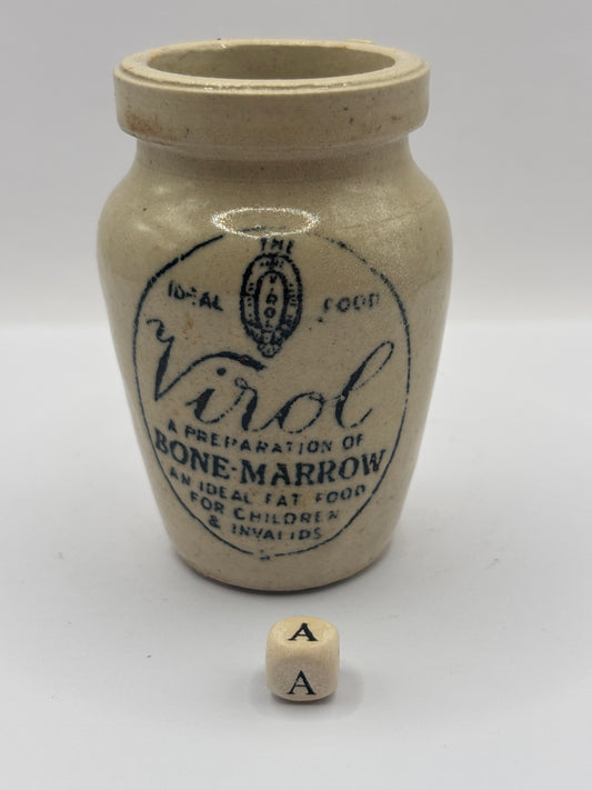 Old stoneware advertising Virol jar (a) 8cms